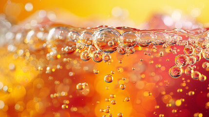 Sparkling Refreshment - Close-Up of Fizzy Soft Drink with Bubbles in Vibrant Colorful Setting