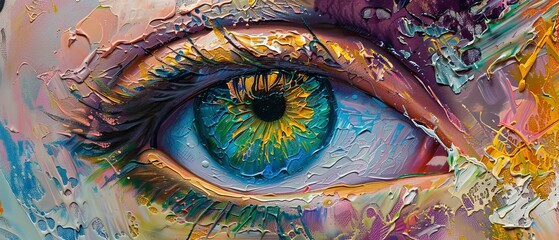 Abstract Eye Close-up, Vibrant eye painting with bold colors and textures, Surreal Vision ,Renaissance painting style
