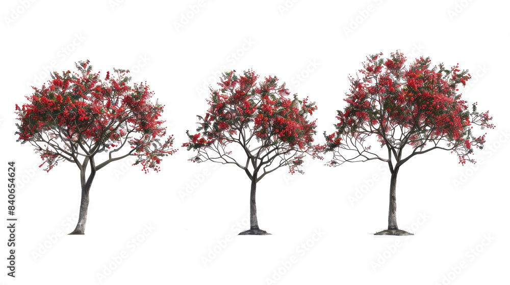 Wall mural set of rowan trees with isolated transparent background