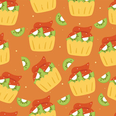 seamless pattern cute cartoon kiwi cupcake. cute food wallpaper