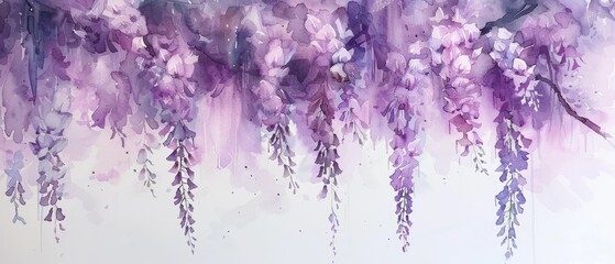 Naklejka premium Pastel wisteria in light purple watercolor style with cascading blooms