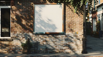 Blank poster mockup on the brick wall