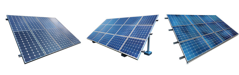 Three angled solar panels capturing sunlight for clean, renewable energy. Green technology for sustainable and efficient power generation.