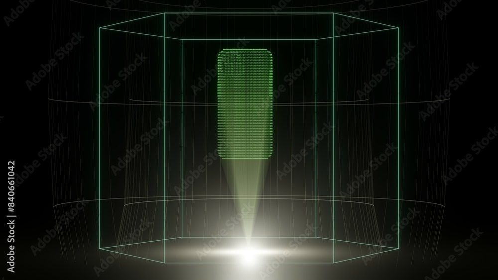 Aufkleber green hologram of mobile phone with abstract dots and lines. technology abstract background with neo