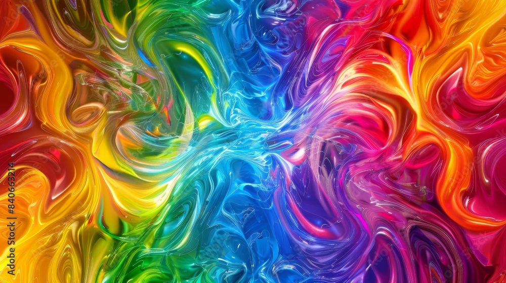 Poster a vibrant abstract background with swirling rainbow colors and a kaleidoscopic effect. the bright an