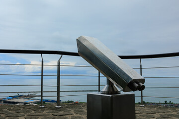 Observation deck and binoculars for viewing the sea and the city of Istanbul in a public place