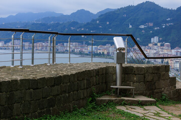 Observation deck and binoculars for viewing the sea and the city of Istanbul in a public place