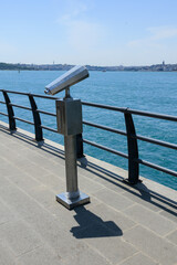 Observation deck and binoculars for viewing the sea and the city of Istanbul in a public place. 