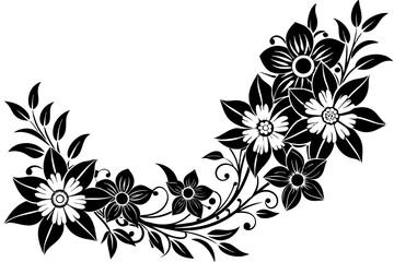 floral corner design ornament black flowers vector illustration