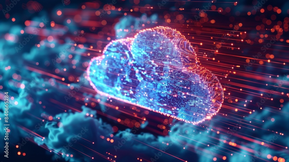 Poster a digital cloud with glowing network connections, symbolizing cloud computing and data storage, with