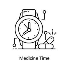 Medicine Time vector outline icon style illustration. Symbol on White background EPS 10 File