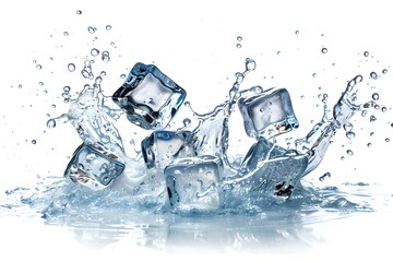 Frozen ice cubes splashing into clear water with dynamic movement. Cool and refreshing concept captured in high resolution. Perfect for commercial use and design projects. Generative AI