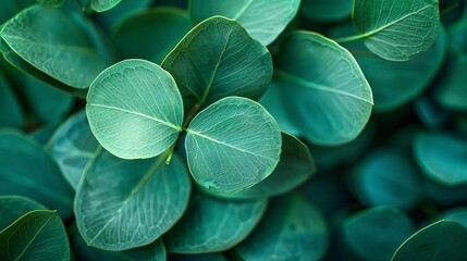 Obraz premium Close up of lush green leaves, natural background texture