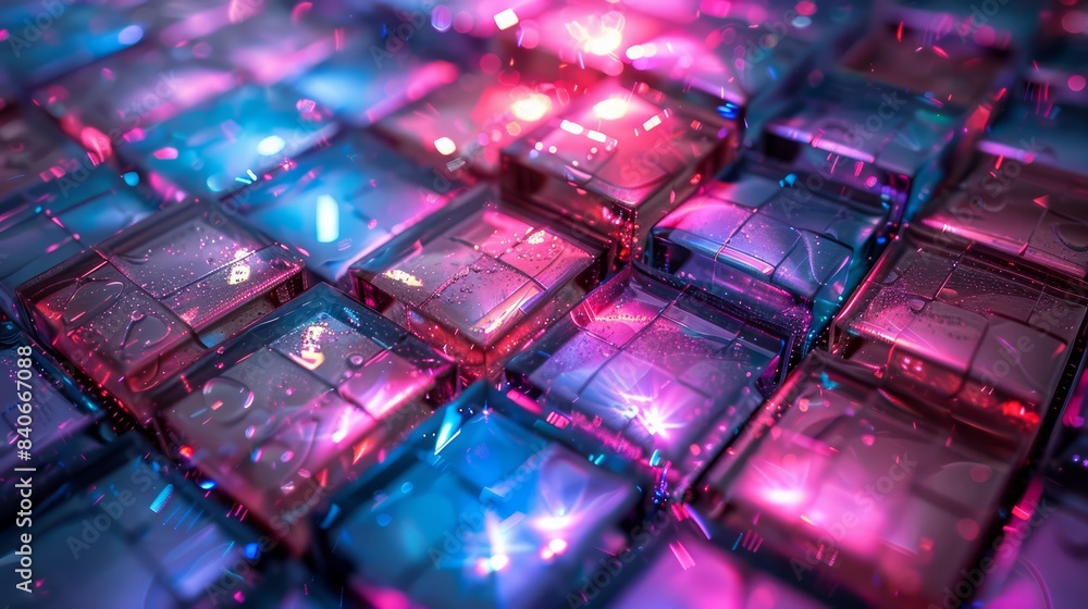 Poster a colorful image of blocks with a blue and pink hue