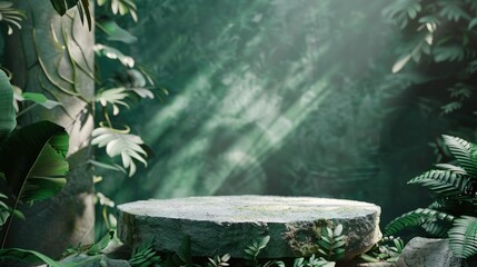 A stone table amidst lush vegetation, perfect for outdoor gatherings or as a scenic backdrop