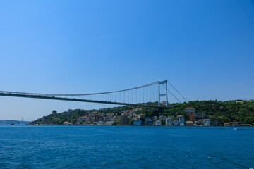 Sea views of the Bosphorus. Large bridges near the city of Istanbul.