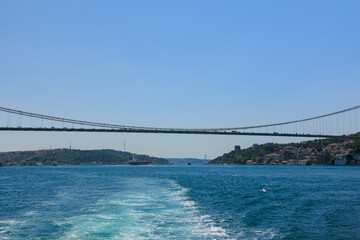 Sea views of the Bosphorus. Large bridges near the city of Istanbul.