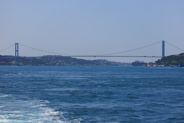 Sea views of the Bosphorus. Large bridges near the city of Istanbul.