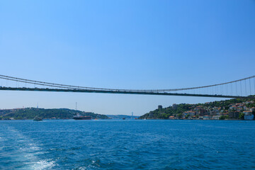 Sea views of the Bosphorus. Large bridges near the city of Istanbul.