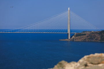 Sea views of the Bosphorus. Large bridges near the city of Istanbul.