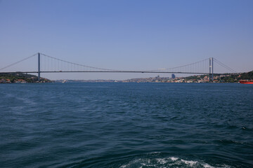 Sea views of the Bosphorus. Large bridges near the city of Istanbul.