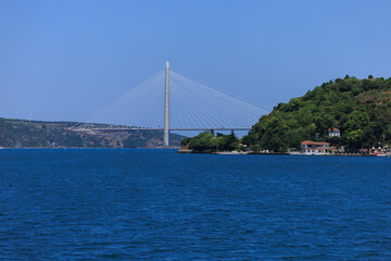 Sea views of the Bosphorus. Large bridges near the city of Istanbul.