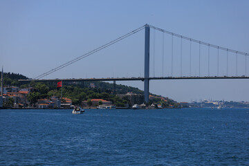 Sea views of the Bosphorus. Large bridges near the city of Istanbul.