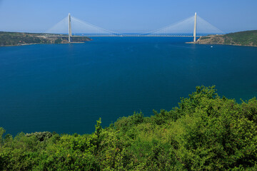 Sea views of the Bosphorus. Large bridges near the city of Istanbul.
