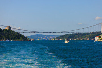 Sea views of the Bosphorus. Large bridges near the city of Istanbul.