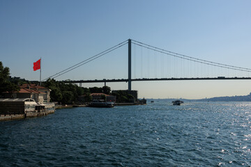 Sea views of the Bosphorus. Large bridges near the city of Istanbul.