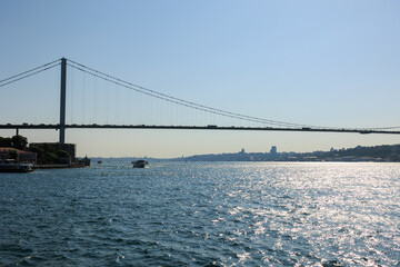 Sea views of the Bosphorus. Large bridges near the city of Istanbul.