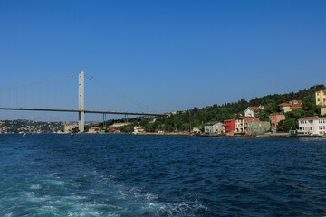 Sea views of the Bosphorus. Large bridges near the city of Istanbul.