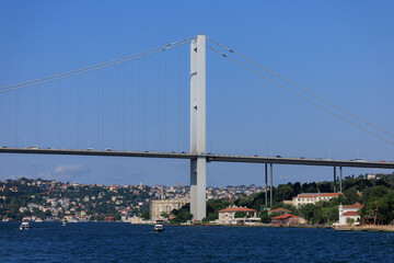 Sea views of the Bosphorus. Large bridges near the city of Istanbul.