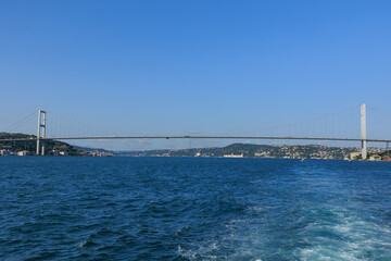 Sea views of the Bosphorus. Large bridges near the city of Istanbul.