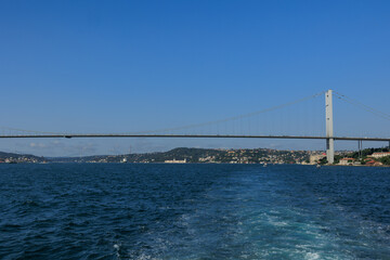Sea views of the Bosphorus. Large bridges near the city of Istanbul.