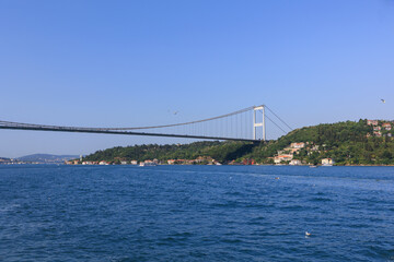 Sea views of the Bosphorus. Large bridges near the city of Istanbul.