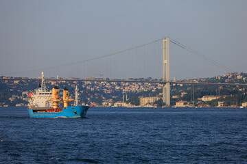 Sea views of the Bosphorus. Large bridges near the city of Istanbul.