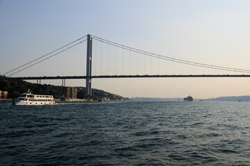Sea views of the Bosphorus. Large bridges near the city of Istanbul.