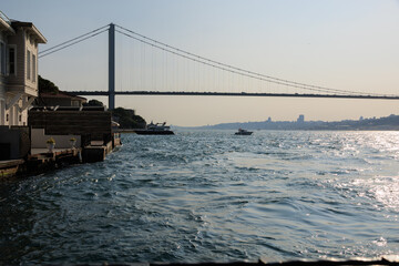 Sea views of the Bosphorus. Large bridges near the city of Istanbul.