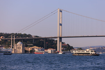 Sea views of the Bosphorus. Large bridges near the city of Istanbul.