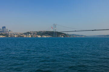 Sea views of the Bosphorus. Large bridges near the city of Istanbul.