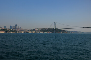 Sea views of the Bosphorus. Large bridges near the city of Istanbul.