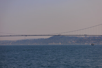 Sea views of the Bosphorus. Large bridges near the city of Istanbul.