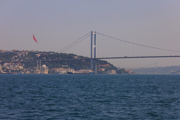 Sea views of the Bosphorus. Large bridges near the city of Istanbul.