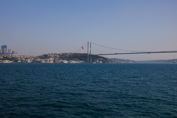 Sea views of the Bosphorus. Large bridges near the city of Istanbul.
