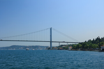 Sea views of the Bosphorus. Large bridges near the city of Istanbul.