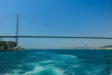 Sea views of the Bosphorus. Large bridges near the city of Istanbul.