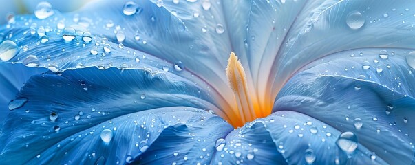Close-up of a blue flower petal with water droplets.
