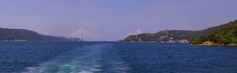 Sea views of the Bosphorus. Large bridges near the city of Istanbul.
