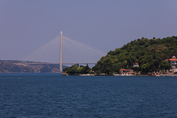 Sea views of the Bosphorus. Large bridges near the city of Istanbul.